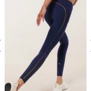 Sweaty Betty Navy Leggings with Multicolor Side Piping